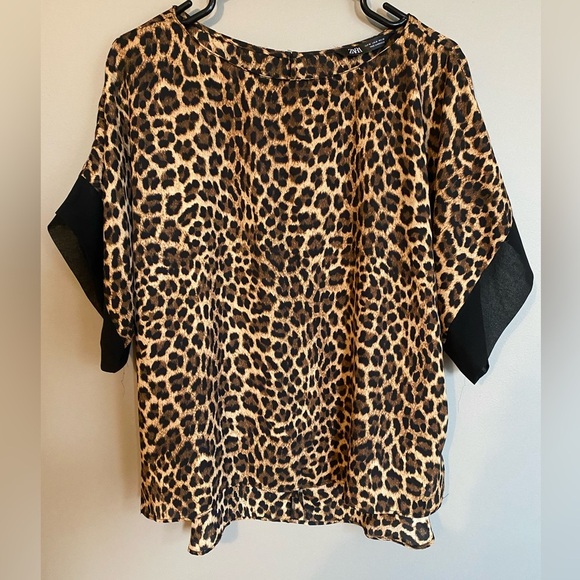 Zara Tops - Zara Leopard Print Blouse Animal High Low Size M